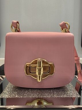 PRADA Leather Saddle Corsaire Shoulder Bag Handbag Pink Gold